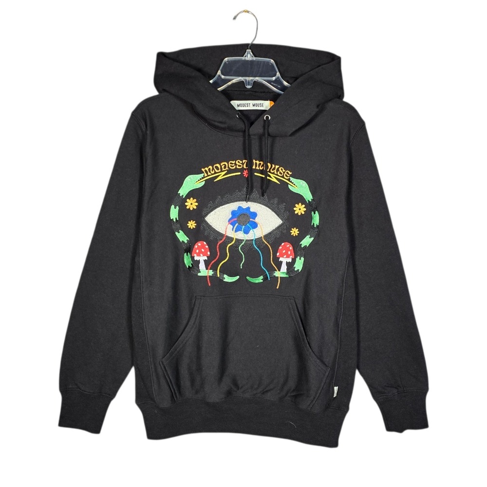 Modest Mouse Hoodie Men's XS Snake Eye Black Embroidered Graphic Mushrooms